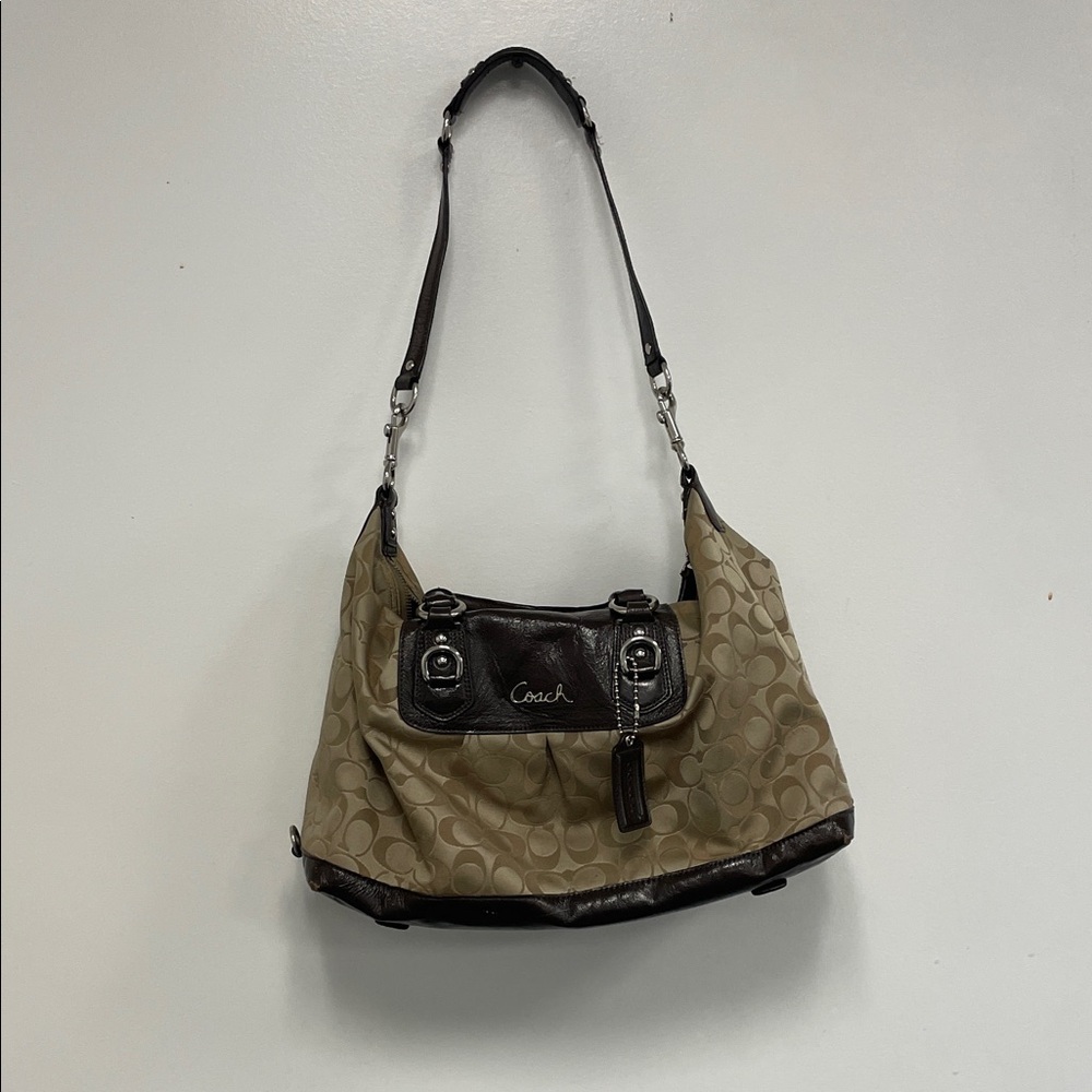 Coach Signature Brown and Tan Shoulder Bag